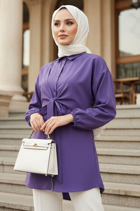 Buttoned Purple Modest Tunic 20316MOR - 