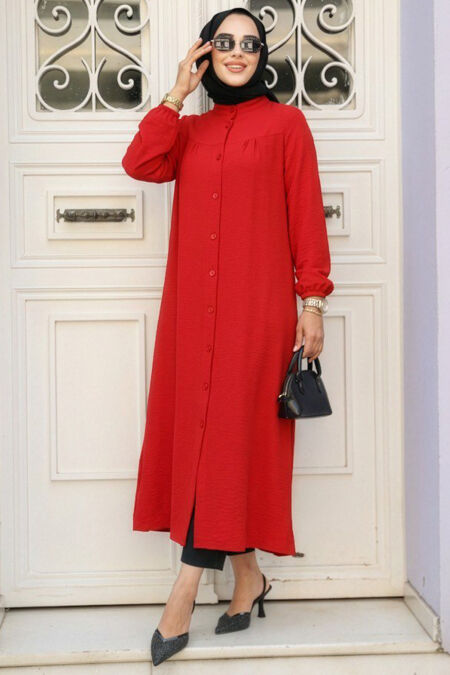 Buttoned Red Modest Tunic 5642K - 