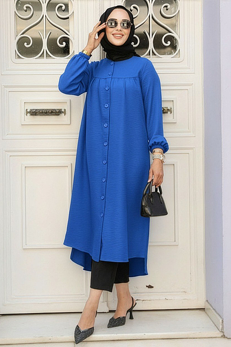 Buttoned Sax Blue Modest Tunic 5642SX - 