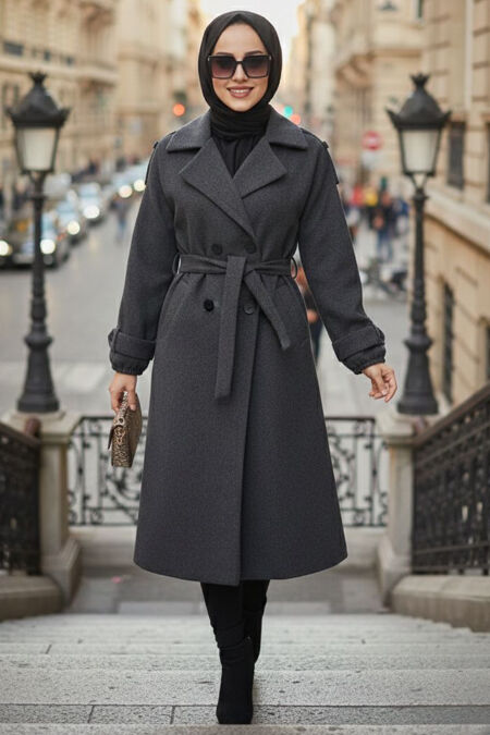 Buttoned Smoked Modest Cachet Coat 6243FU - 