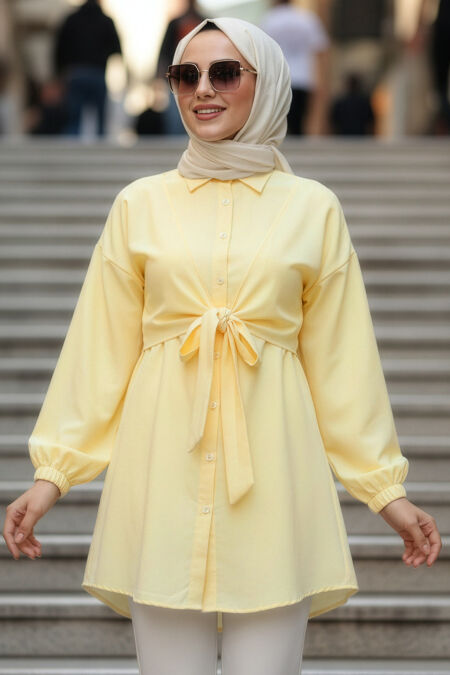 Buttoned Yellow Modest Tunic 20316SR - 