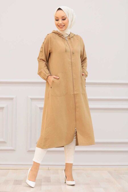 Camel Hijab Coat 14650C - NEVA STYLE