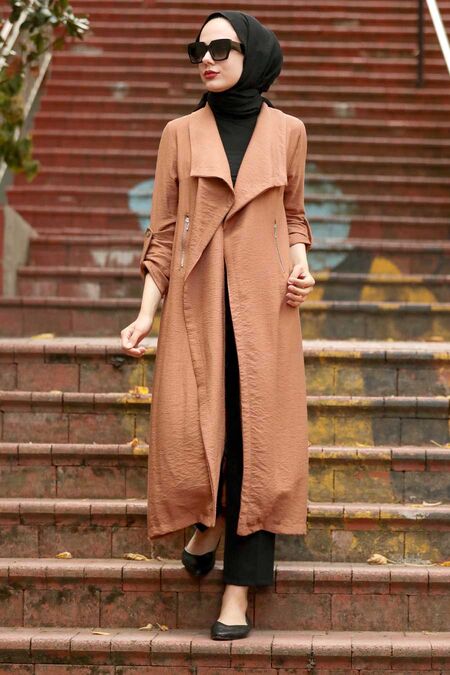 Camel Hijab Coat 41102C - NEVA STYLE