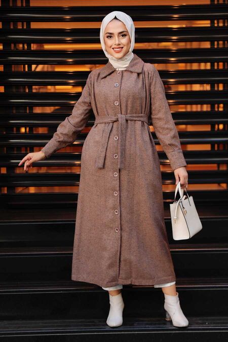 Camel Hijab Coat Stamp 4554C - NEVA STYLE