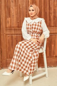 Camel Hijab Gilet Dress 22922C - 4