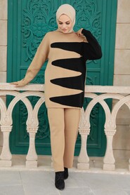 Camel Hijab Knitwear Double Suit 25401C - 2