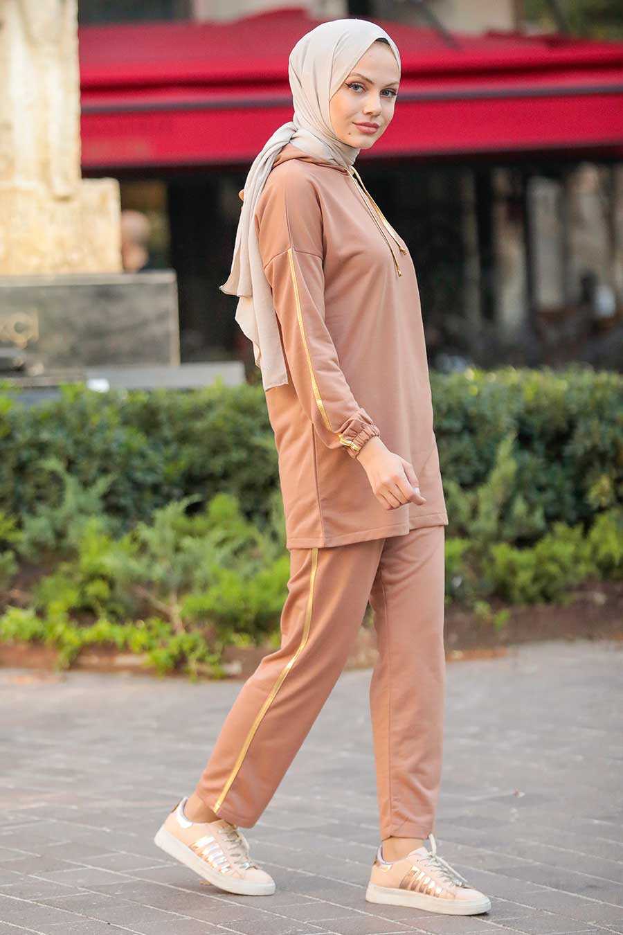 Camel Hijab Suit Dress 1558C - Neva-style.com