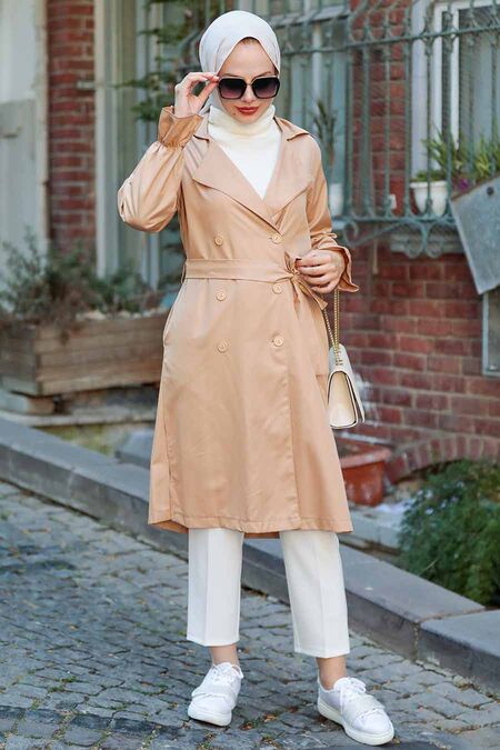 Camel Hijab Trenchcoat 135C - NEVA STYLE