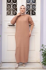 Camel Knit Modest Dress 27504C - 4