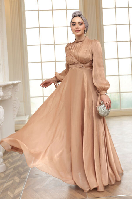 Camel Modest Evening Gown 4823C - NEVA STYLE