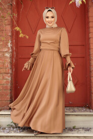 Camel Satin Modest Evening Gown 5983C - 3