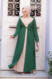 Cardigan Detailed Green Modest Dress 76351Y - 1