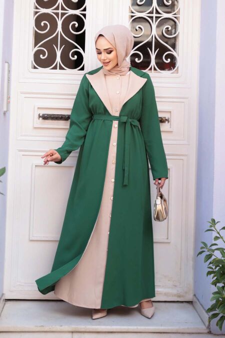Cardigan Detailed Green Modest Dress 76351Y - NEVA STYLE