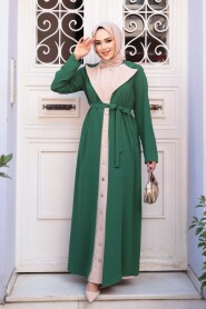 Cardigan Detailed Green Modest Dress 76351Y - 2
