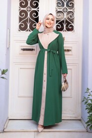 Cardigan Detailed Green Modest Dress 76351Y - 3