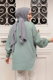 Chain Detailed Mint Knit Modest Sweater Tunic 17202MINT - 3