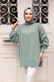 Chain Detailed Mint Knit Modest Sweater Tunic 17202MINT - 2