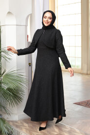 Plaid Black Tweed Modest Dress 62512S - 1
