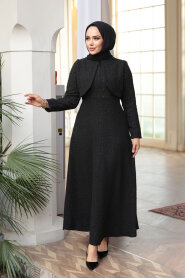 Plaid Black Tweed Modest Dress 62512S - 2
