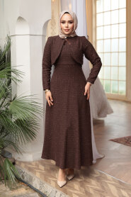 Plaid Brown Tweed Modest Dress 62512KH - 2