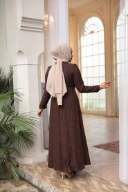 Plaid Brown Tweed Modest Dress 62512KH - 3