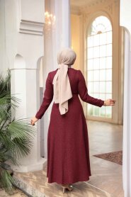 Plaid Claret Red Tweed Modest Dress 62512BR - 3