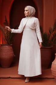 Plaid Cream Tweed Modest Dress 62512KR - 1