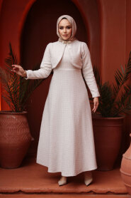 Plaid Cream Tweed Modest Dress 62512KR - 2