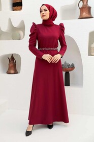  Long Cherry Islamic Clothing Wedding Dress 45601VSN - 1