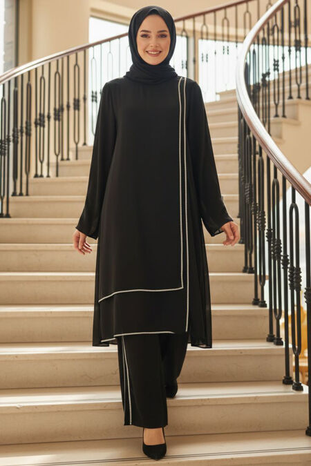 Chiffon Black Modest Two-Piece Set 47231S - 