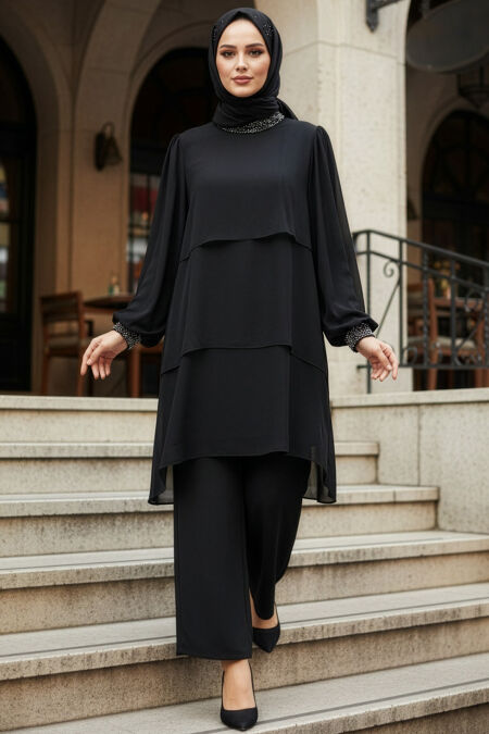 Chiffon Black Modest Two-Piece Set 48501S - 