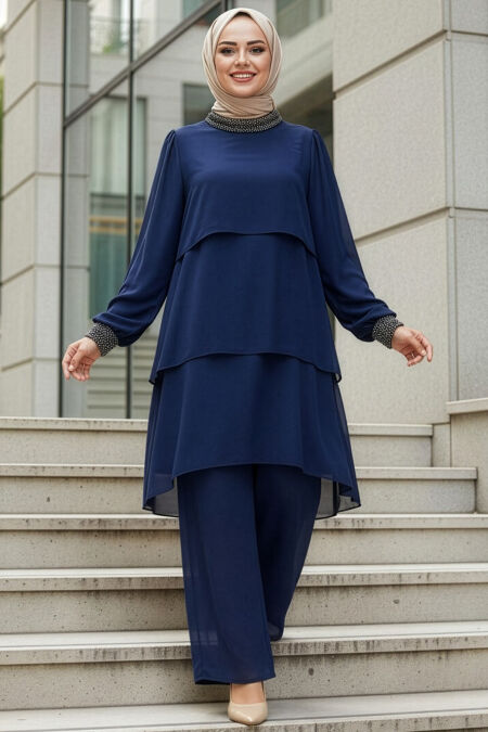 Chiffon Navy Blue Modest Two-Piece Set 48501L - 