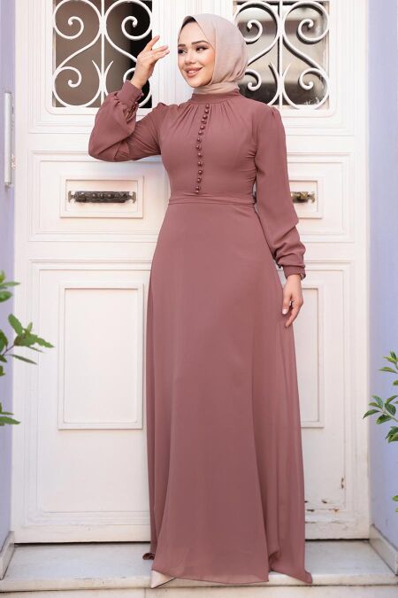 Chocolate Hijab Dress 2703CK - NEVA STYLE