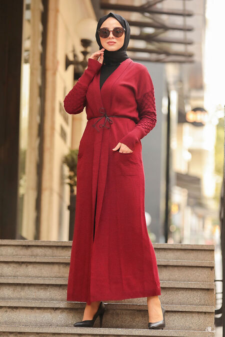 Clared Red Hijab Cardigan 15692BR - Neva-style.com
