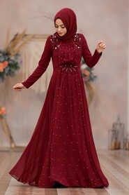 Clared Red Hijab Evening Dress 50030BR - 1