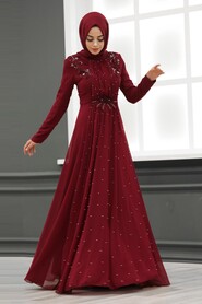 Clared Red Hijab Evening Dress 50030BR - 2
