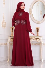 Elegant Clared Red Islamic Wedding Dress 9118BR - 1
