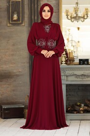  Elegant Clared Red Islamic Wedding Dress 9118BR - 2