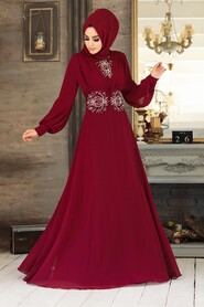  Elegant Clared Red Islamic Wedding Dress 9118BR - 3