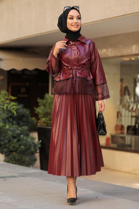 Claret Red Dual Suit Dress 1294BR - NEVA STYLE