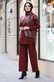 Claret Red Hijab Dual Suit Dress 13401BR - 1