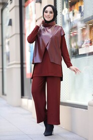 Claret Red Hijab Dual Suit Dress 13401BR - 2