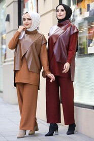 Claret Red Hijab Dual Suit Dress 13401BR - 4