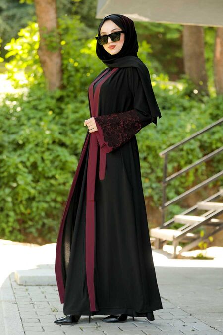 Claret Red Hijab Abaya 55084BR - NEVA STYLE