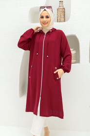 Claret Red Hijab Coat 2585BR - 2