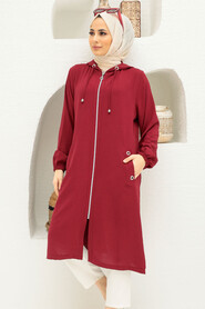 Claret Red Hijab Coat 2585BR - 3