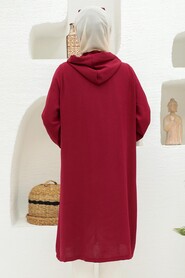 Claret Red Hijab Coat 2585BR - 4