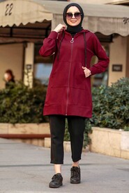 Claret Red Hijab Coat 32450BR - 2