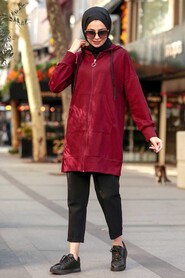 Claret Red Hijab Coat 32450BR - 3