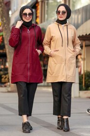 Claret Red Hijab Coat 32450BR - 4